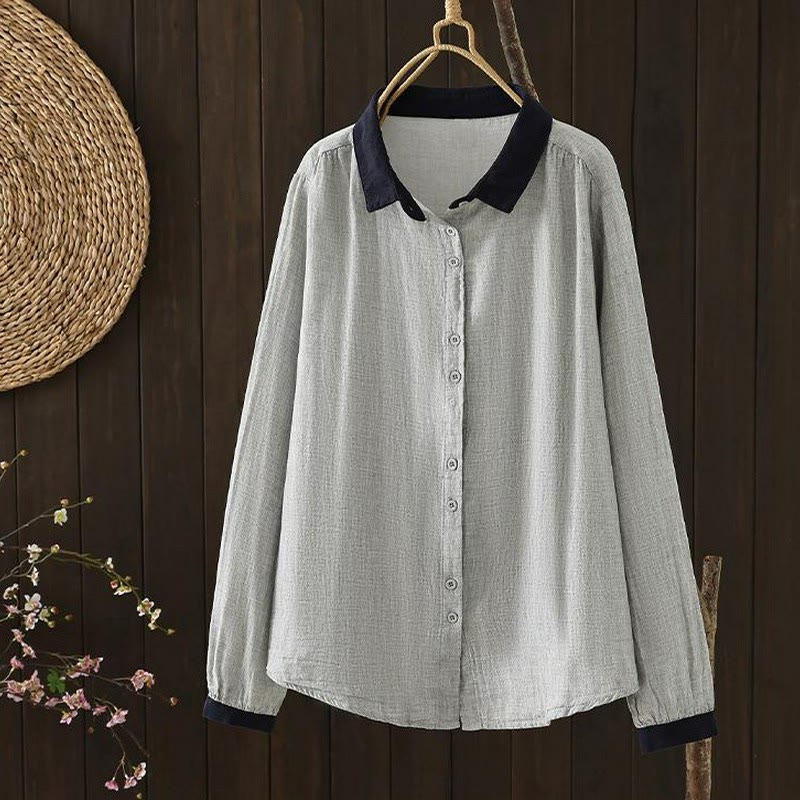 Buddha Stones Camicie da donna a maniche lunghe, stile primaverile, casual, vintage, con bottoni e colletto a contrasto. - image 12