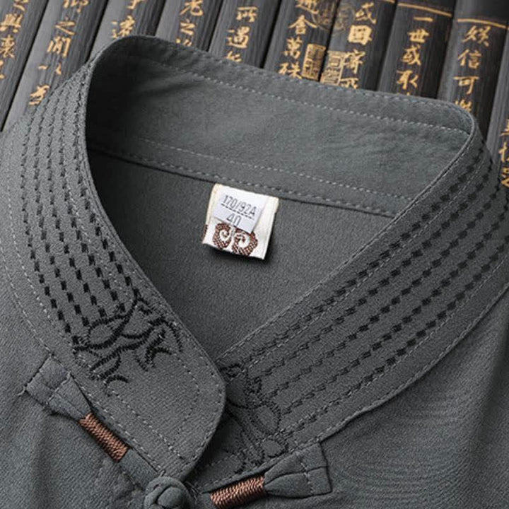 Buddha Stones Completo da uomo primavera autunno stile Tang, casual, con colletto alla coreana, bottoni a rana, tinta unita, camicia e pantaloni, abbigliamento da meditazione con tasche. - image 2