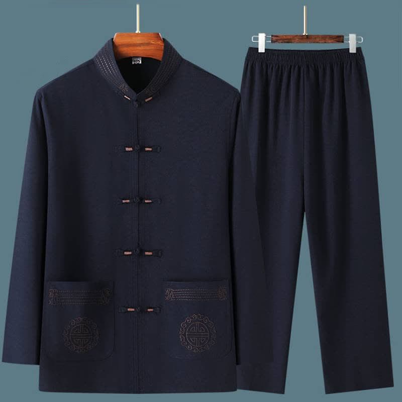 Buddha Stones Completo da uomo primavera autunno stile Tang, casual, con colletto alla coreana, bottoni a rana, tinta unita, camicia e pantaloni, abbigliamento da meditazione con tasche. - image 9