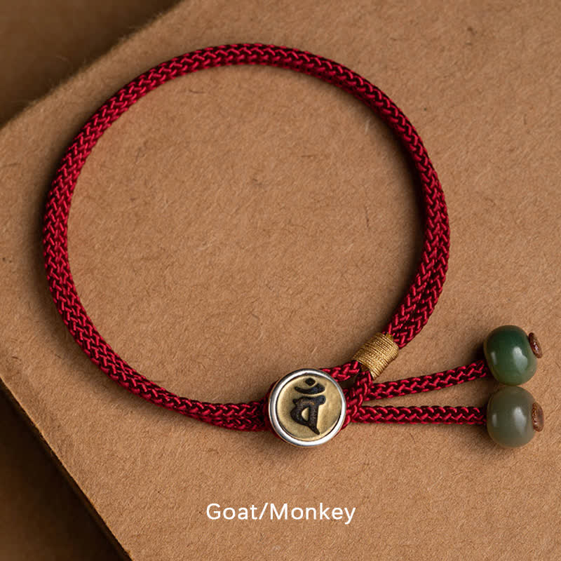 Braccialetto intrecciato rosso in argento sterling 925 con Buddha Stones e semi di Bodhi ciano, fatto a mano, per la protezione. - Capra/Scimmia (Circonferenza del polso 14-18 cm) - image 8