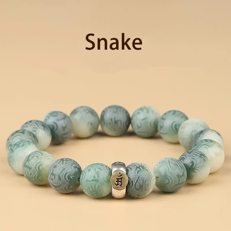 Braccialetto della saggezza inciso Buddha Stones, zodiaco cinese, seme di Bodhi, Om Mani, Padme Hum. - Serpente - 12 mm (circonferenza del polso 14-17 cm) - image 17