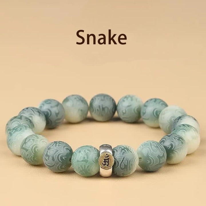 Braccialetto della saggezza inciso Buddha Stones, zodiaco cinese, seme di Bodhi, Om Mani, Padme Hum. - Serpente - 12 mm (circonferenza del polso 14-17 cm) - image 17