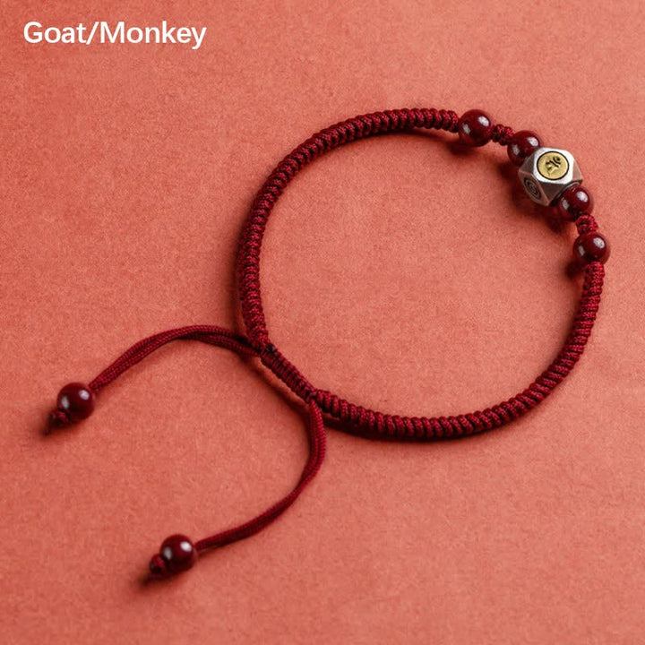 Braccialetto Buddha Stones in argento sterling 925 e ciondolo con segno zodiacale cinese in cinabro, simbolo di calma. - Capra/Scimmia - Rosso (circonferenza del polso 14-18 cm) - image 19