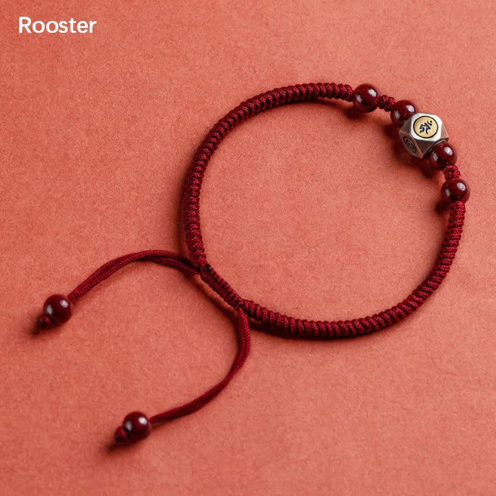 Braccialetto Buddha Stones in argento sterling 925 e ciondolo con segno zodiacale cinese in cinabro, simbolo di calma. - Gallo - Rosso (circonferenza del polso 14-18 cm) - image 21