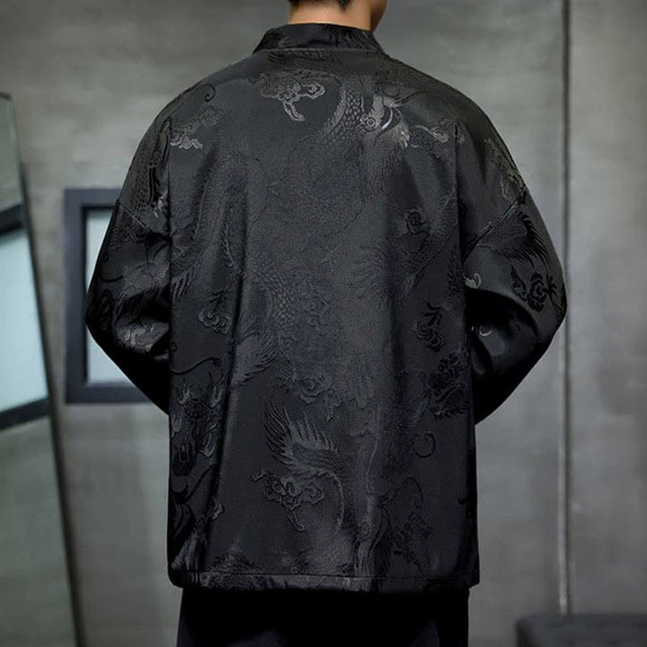Buddha Stones Kimono da uomo stile vintage Tang con coulisse e motivo jacquard a drago, con tasca, ideale per l'autunno. - image 4