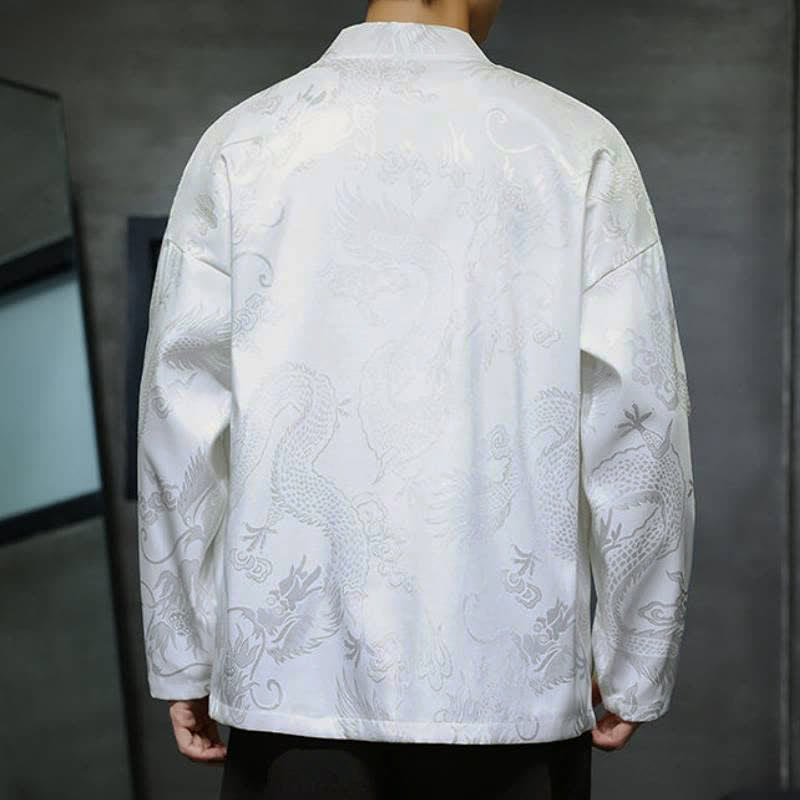 Buddha Stones Kimono da uomo stile vintage Tang con coulisse e motivo jacquard a drago, con tasca, ideale per l'autunno. - image 13