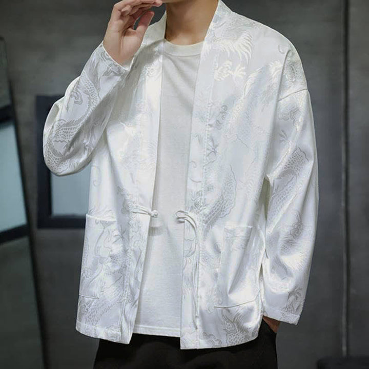 Buddha Stones Kimono da uomo stile vintage Tang con coulisse e motivo jacquard a drago, con tasca, ideale per l'autunno. - image 12