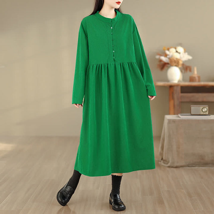Buddha Stones Abito da donna autunnale casual minimalista con bottoni, scollo rotondo, maniche lunghe e tasca. - Verde Mare Medio - US8-10, UK/AU12-14, EU40-42 (XL) - image 6