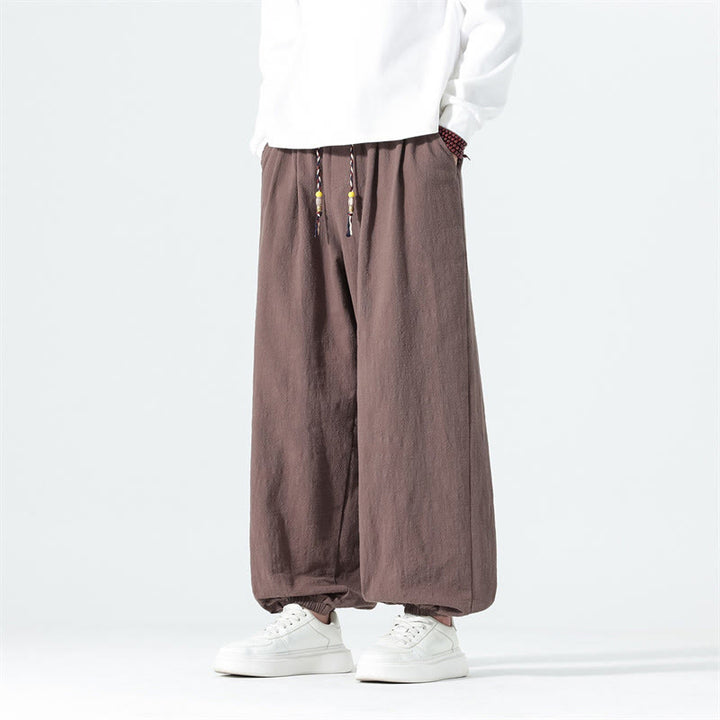 Buddha Stones Pantaloni alla caviglia da uomo in cotone tinta unita, casual, minimalisti, con coulisse, per primavera/estate. Pantaloni affusolati con tasche. - image 37