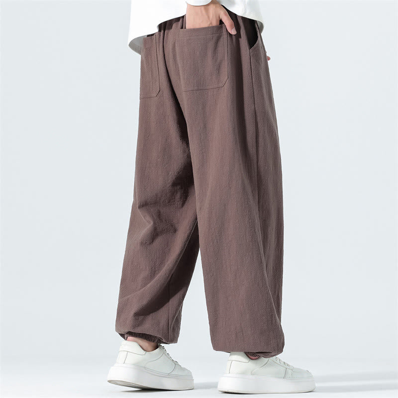 Buddha Stones Pantaloni alla caviglia da uomo in cotone tinta unita, casual, minimalisti, con coulisse, per primavera/estate. Pantaloni affusolati con tasche. - image 34
