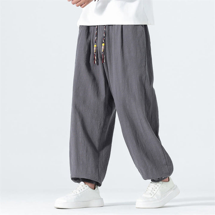 Buddha Stones Pantaloni alla caviglia da uomo in cotone tinta unita, casual, minimalisti, con coulisse, per primavera/estate. Pantaloni affusolati con tasche. - image 22