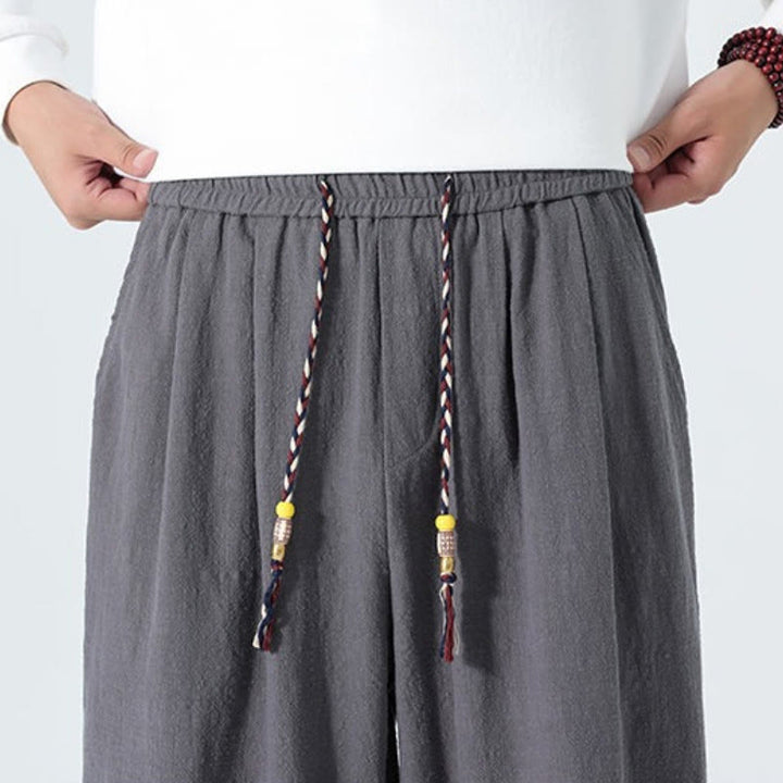 Buddha Stones Pantaloni alla caviglia da uomo in cotone tinta unita, casual, minimalisti, con coulisse, per primavera/estate. Pantaloni affusolati con tasche. - image 26