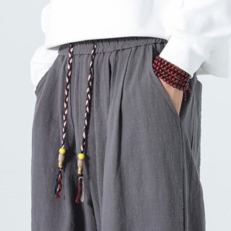 Buddha Stones Pantaloni alla caviglia da uomo in cotone tinta unita, casual, minimalisti, con coulisse, per primavera/estate. Pantaloni affusolati con tasche. - image 27