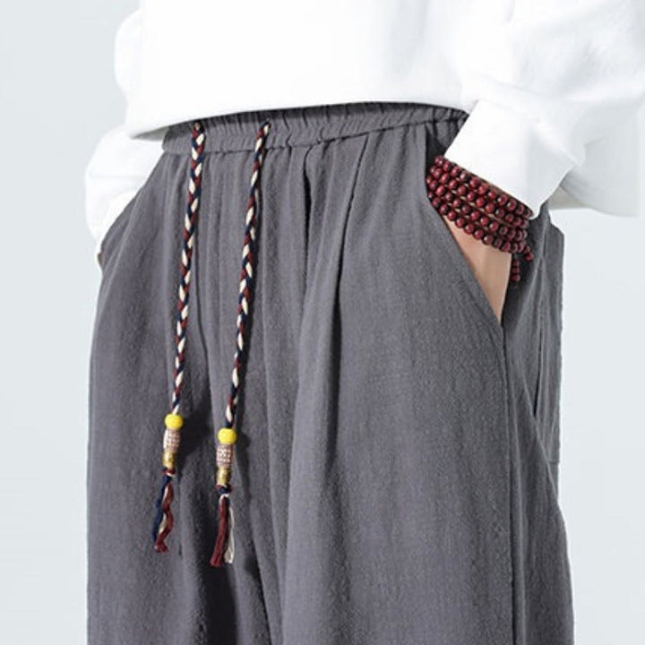 Buddha Stones Pantaloni alla caviglia da uomo in cotone tinta unita, casual, minimalisti, con coulisse, per primavera/estate. Pantaloni affusolati con tasche. - image 27