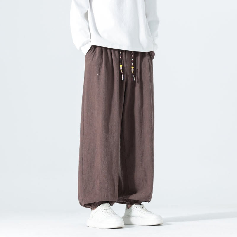 Buddha Stones Pantaloni alla caviglia da uomo in cotone tinta unita, casual, minimalisti, con coulisse, per primavera/estate. Pantaloni affusolati con tasche. - image 36