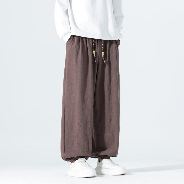 Buddha Stones Pantaloni alla caviglia da uomo in cotone tinta unita, casual, minimalisti, con coulisse, per primavera/estate. Pantaloni affusolati con tasche. - image 36