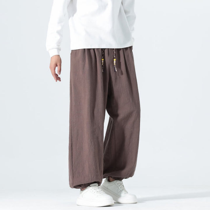 Buddha Stones Pantaloni alla caviglia da uomo in cotone tinta unita, casual, minimalisti, con coulisse, per primavera/estate. Pantaloni affusolati con tasche. - image 38