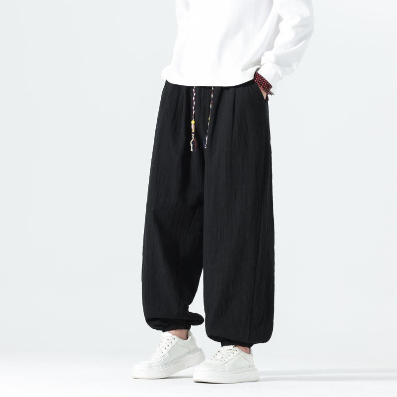 Buddha Stones Pantaloni alla caviglia da uomo in cotone tinta unita, casual, minimalisti, con coulisse, per primavera/estate. Pantaloni affusolati con tasche. - image 16