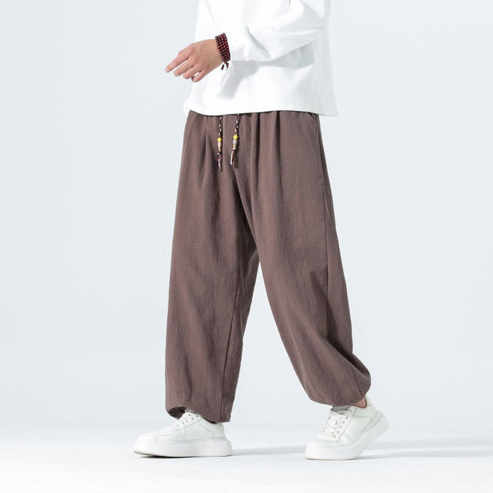 Buddha Stones Pantaloni alla caviglia da uomo in cotone tinta unita, casual, minimalisti, con coulisse, per primavera/estate. Pantaloni affusolati con tasche. - image 32