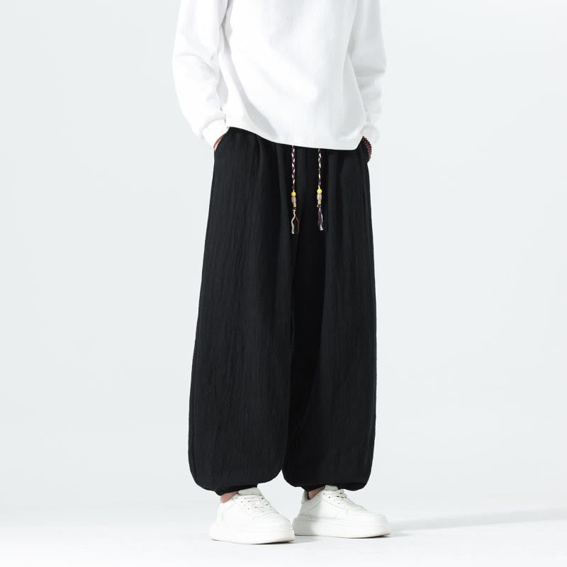 Buddha Stones Pantaloni alla caviglia da uomo in cotone tinta unita, casual, minimalisti, con coulisse, per primavera/estate. Pantaloni affusolati con tasche. - image 13