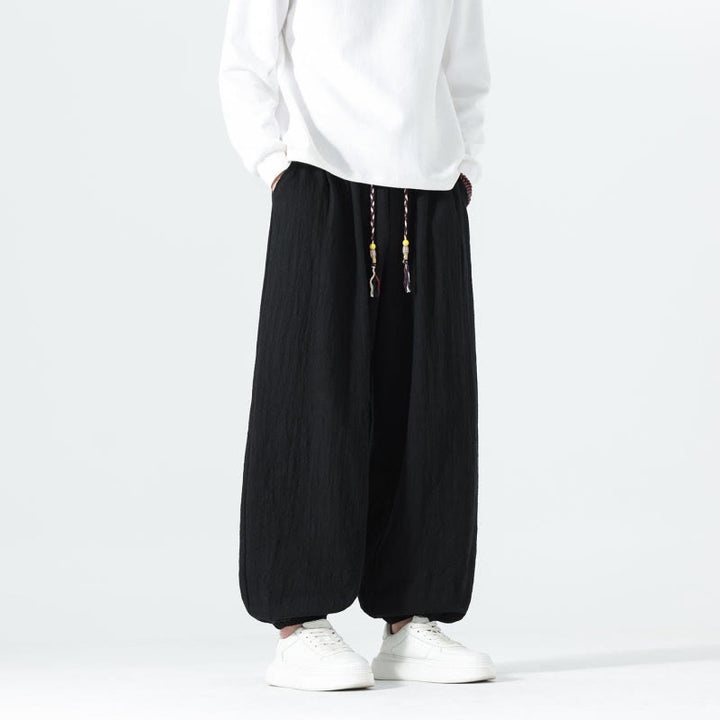 Buddha Stones Pantaloni alla caviglia da uomo in cotone tinta unita, casual, minimalisti, con coulisse, per primavera/estate. Pantaloni affusolati con tasche. - image 13