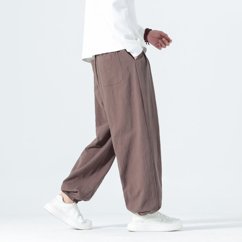 Buddha Stones Pantaloni alla caviglia da uomo in cotone tinta unita, casual, minimalisti, con coulisse, per primavera/estate. Pantaloni affusolati con tasche. - image 33