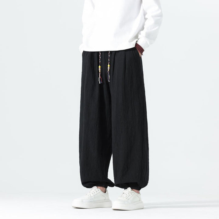 Buddha Stones Pantaloni alla caviglia da uomo in cotone tinta unita, casual, minimalisti, con coulisse, per primavera/estate. Pantaloni affusolati con tasche. - image 14