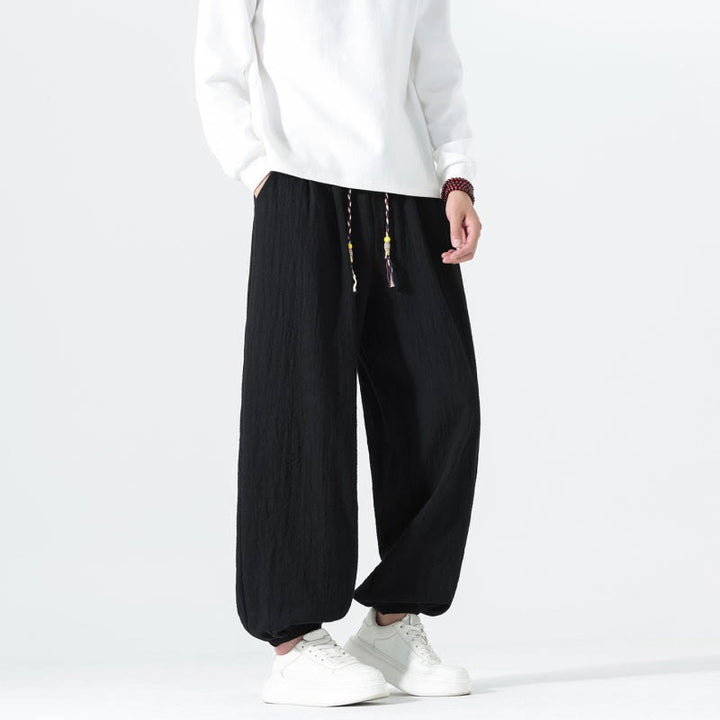 Buddha Stones Pantaloni alla caviglia da uomo in cotone tinta unita, casual, minimalisti, con coulisse, per primavera/estate. Pantaloni affusolati con tasche. - image 15