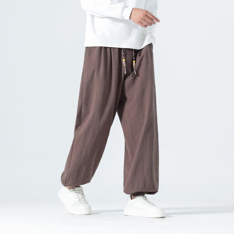 Buddha Stones Pantaloni alla caviglia da uomo in cotone tinta unita, casual, minimalisti, con coulisse, per primavera/estate. Pantaloni affusolati con tasche. - image 31