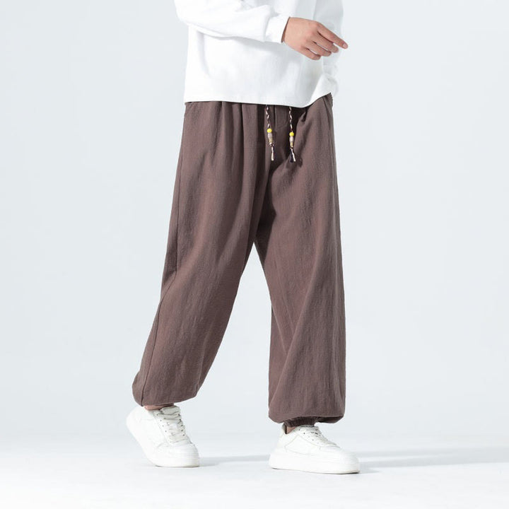 Buddha Stones Pantaloni alla caviglia da uomo in cotone tinta unita, casual, minimalisti, con coulisse, per primavera/estate. Pantaloni affusolati con tasche. - image 31