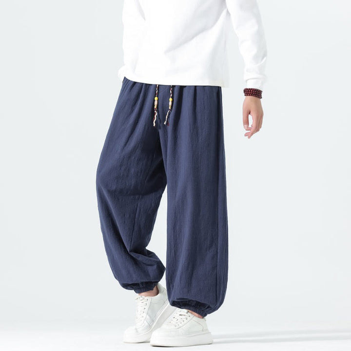 Buddha Stones Pantaloni alla caviglia da uomo in cotone tinta unita, casual, minimalisti, con coulisse, per primavera/estate. Pantaloni affusolati con tasche. - image 7