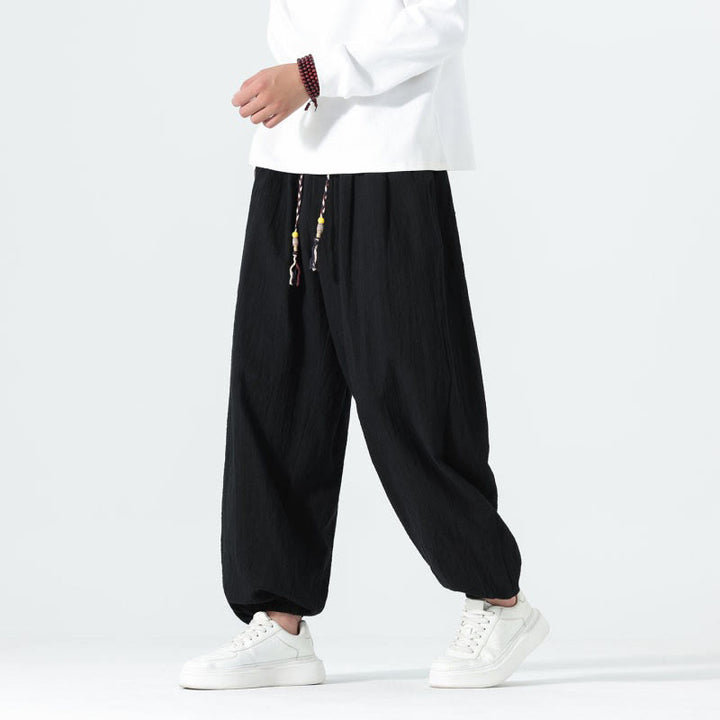 Buddha Stones Pantaloni alla caviglia da uomo in cotone tinta unita, casual, minimalisti, con coulisse, per primavera/estate. Pantaloni affusolati con tasche. - image 10