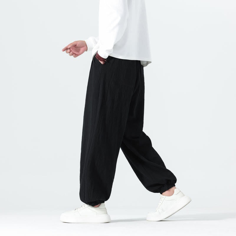 Buddha Stones Pantaloni alla caviglia da uomo in cotone tinta unita, casual, minimalisti, con coulisse, per primavera/estate. Pantaloni affusolati con tasche. - image 11