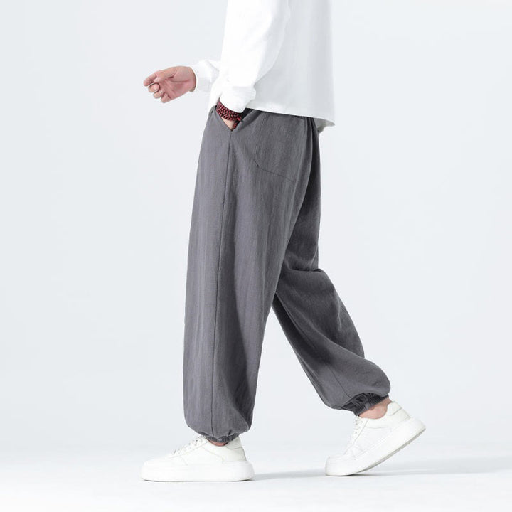 Buddha Stones Pantaloni alla caviglia da uomo in cotone tinta unita, casual, minimalisti, con coulisse, per primavera/estate. Pantaloni affusolati con tasche. - image 20