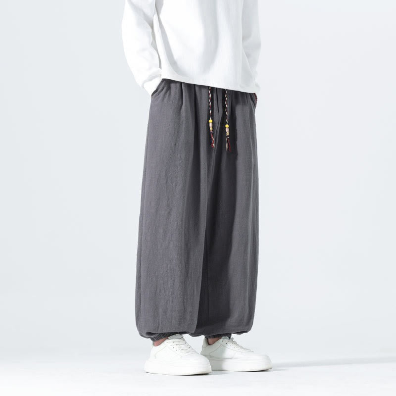 Buddha Stones Pantaloni alla caviglia da uomo in cotone tinta unita, casual, minimalisti, con coulisse, per primavera/estate. Pantaloni affusolati con tasche. - image 23