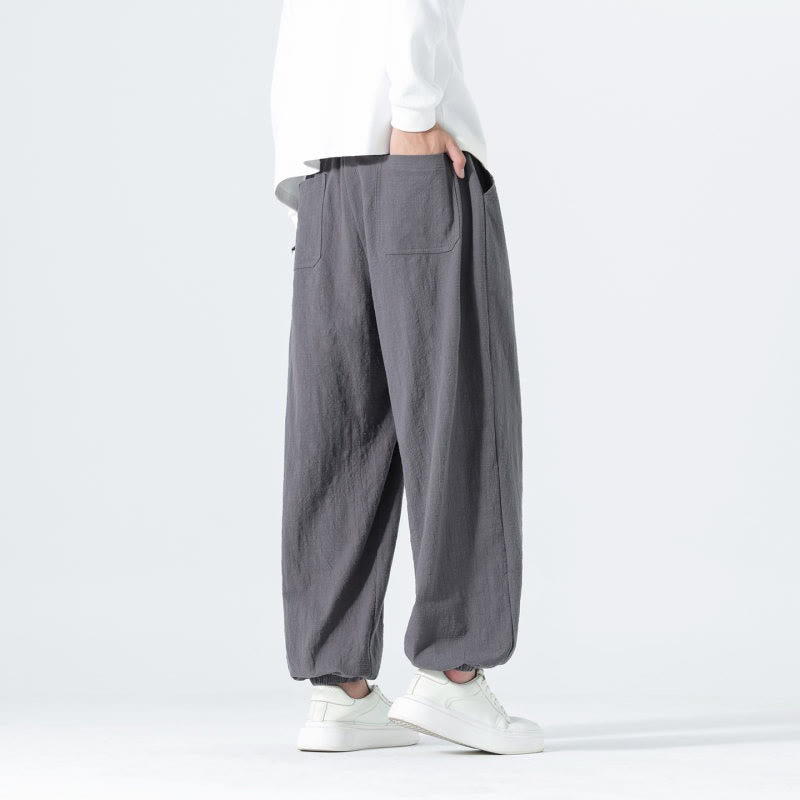 Buddha Stones Pantaloni alla caviglia da uomo in cotone tinta unita, casual, minimalisti, con coulisse, per primavera/estate. Pantaloni affusolati con tasche. - image 21