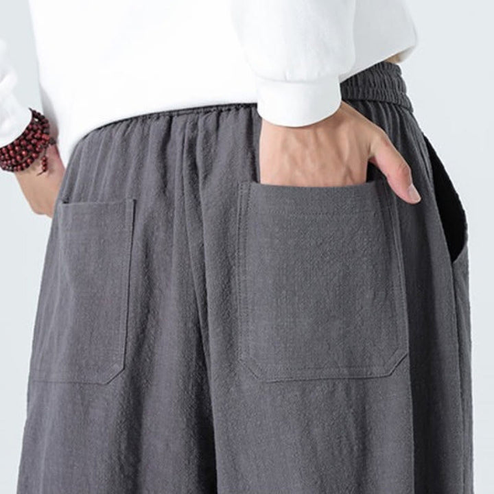 Buddha Stones Pantaloni alla caviglia da uomo in cotone tinta unita, casual, minimalisti, con coulisse, per primavera/estate. Pantaloni affusolati con tasche. - image 28