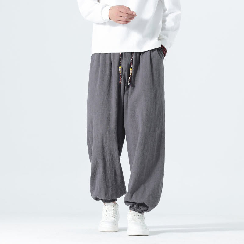 Buddha Stones Pantaloni alla caviglia da uomo in cotone tinta unita, casual, minimalisti, con coulisse, per primavera/estate. Pantaloni affusolati con tasche. - image 18