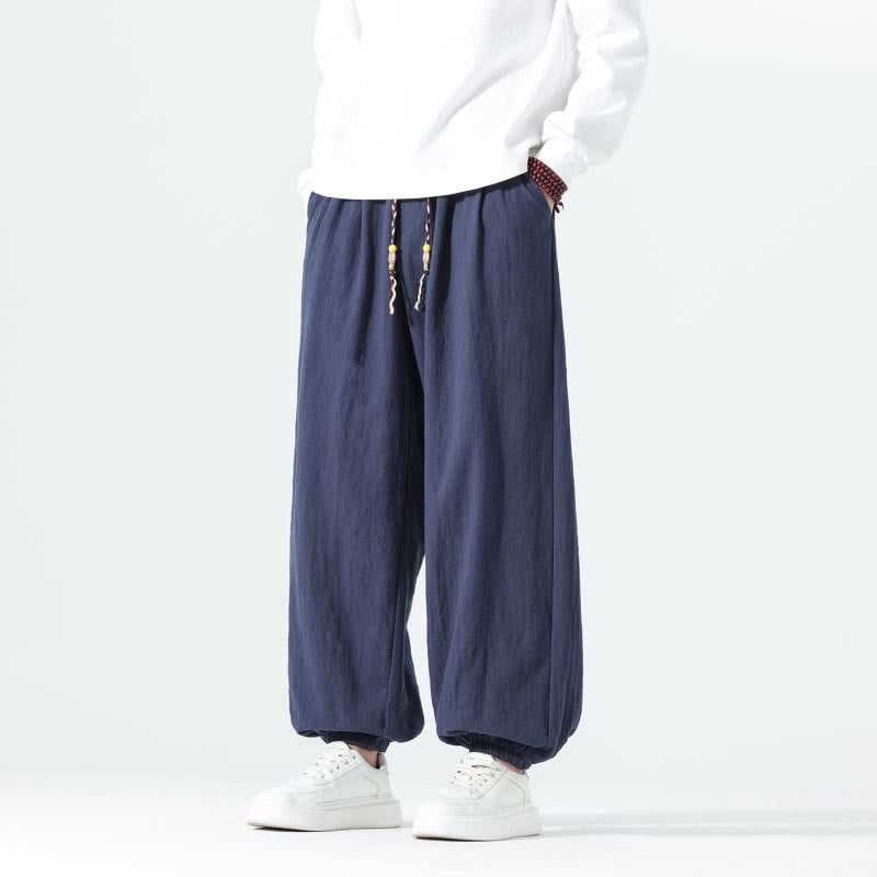 Buddha Stones Pantaloni alla caviglia da uomo in cotone tinta unita, casual, minimalisti, con coulisse, per primavera/estate. Pantaloni affusolati con tasche. - image 6