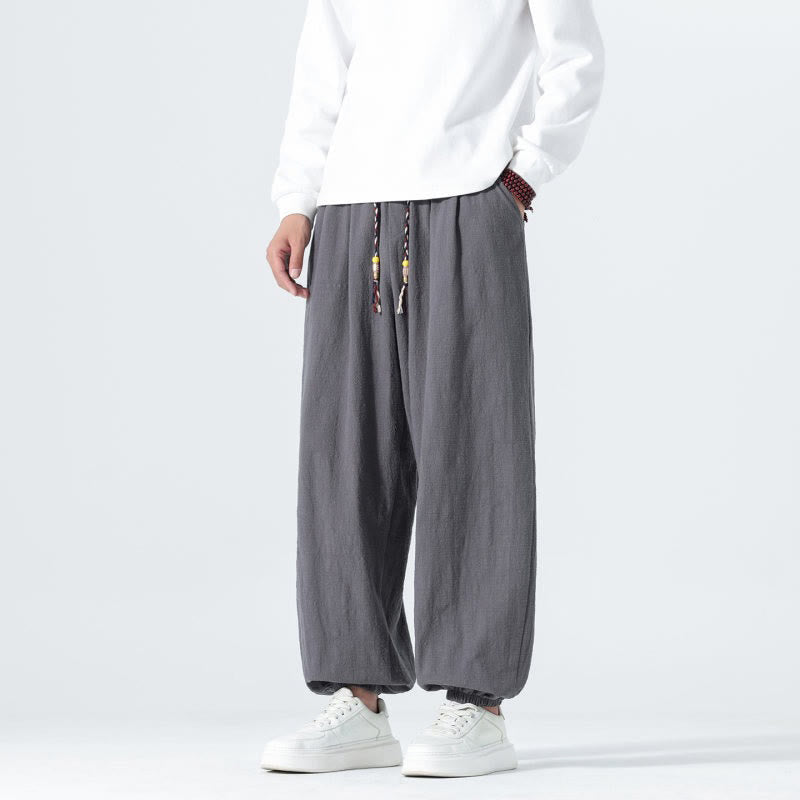 Buddha Stones Pantaloni alla caviglia da uomo in cotone tinta unita, casual, minimalisti, con coulisse, per primavera/estate. Pantaloni affusolati con tasche. - image 24