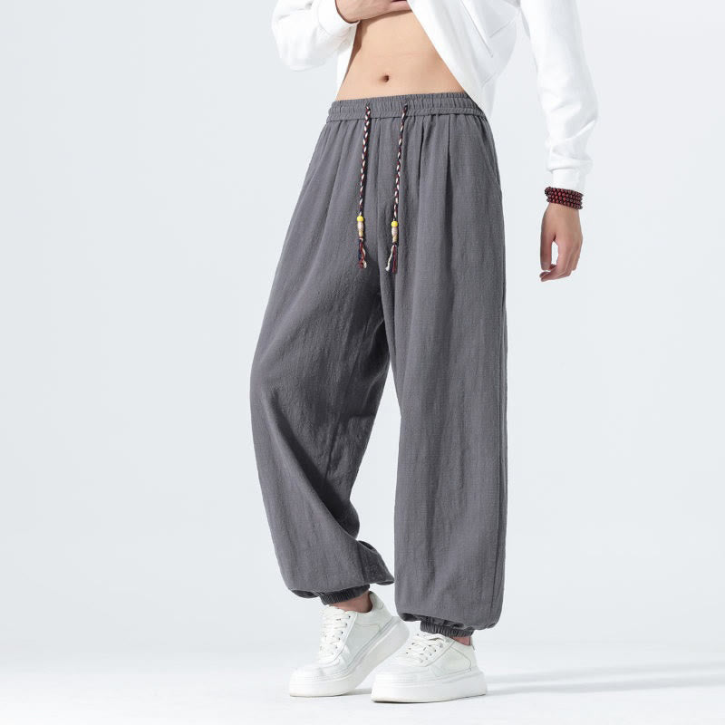 Buddha Stones Pantaloni alla caviglia da uomo in cotone tinta unita, casual, minimalisti, con coulisse, per primavera/estate. Pantaloni affusolati con tasche. - image 25