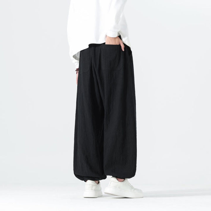 Buddha Stones Pantaloni alla caviglia da uomo in cotone tinta unita, casual, minimalisti, con coulisse, per primavera/estate. Pantaloni affusolati con tasche. - image 12