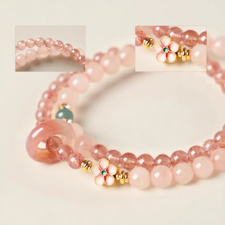 Buddha Stones Bracciale doppio giro con quarzo fragola naturale, quarzo rosa, fiore di pesco e amore - image 13