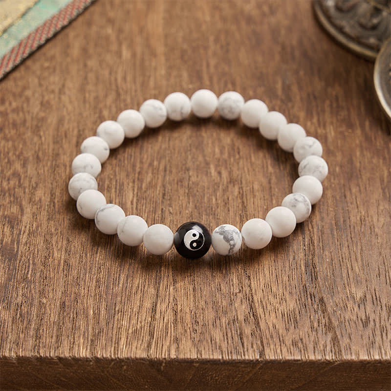 Buddha Stones Bracciale con perline rotonde Yin Yang in onice nera, turchese bianco e ossidiana nera, con motivo Yin Yang. - image 13