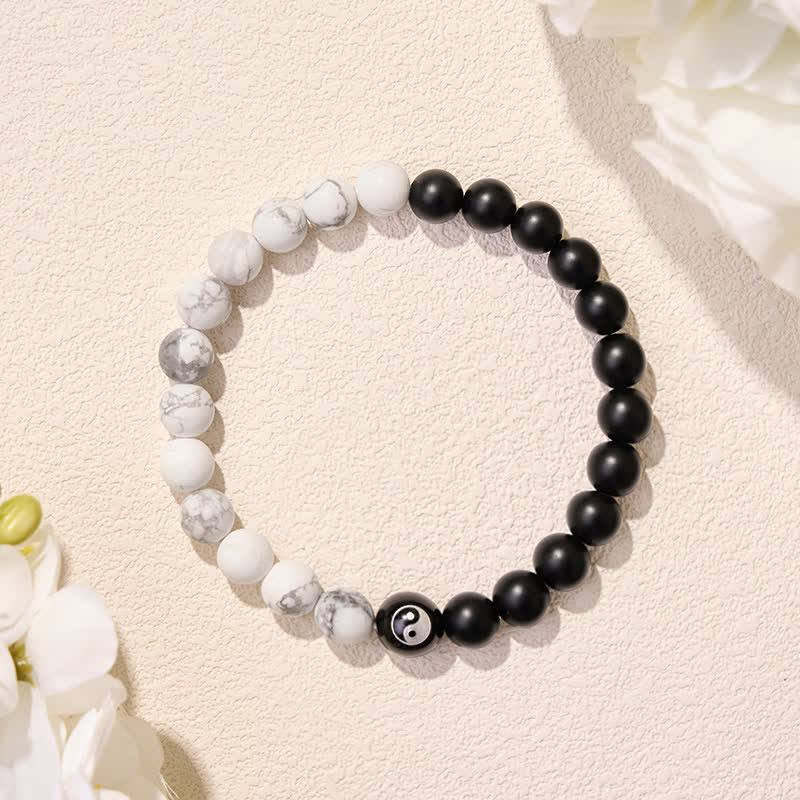 Buddha Stones Bracciale con perline rotonde Yin Yang in onice nera, turchese bianco e ossidiana nera, con motivo Yin Yang. - image 20