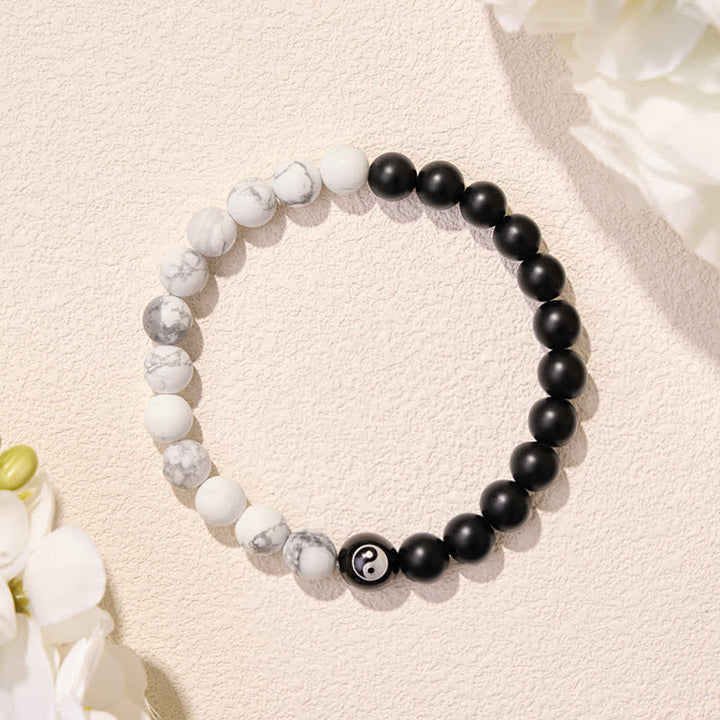 Buddha Stones Bracciale con perline rotonde Yin Yang in onice nera, turchese bianco e ossidiana nera, con motivo Yin Yang. - image 20