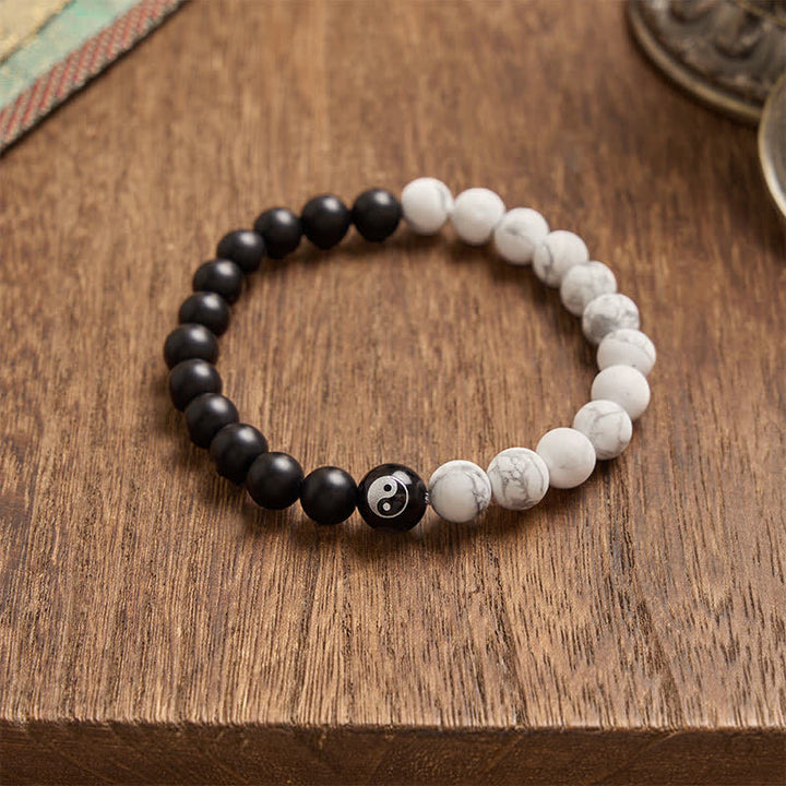 Buddha Stones Bracciale con perline rotonde Yin Yang in onice nera, turchese bianco e ossidiana nera, con motivo Yin Yang. - image 18
