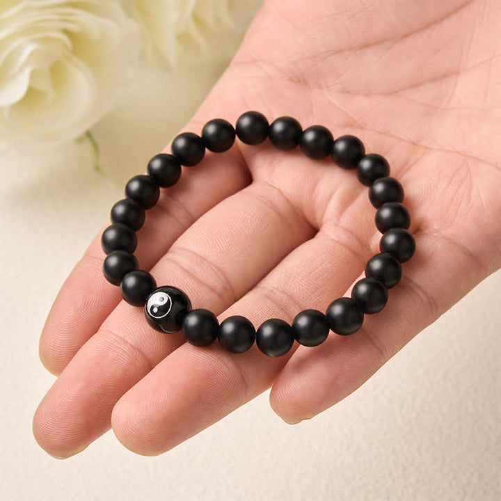 Buddha Stones Bracciale con perline rotonde Yin Yang in onice nera, turchese bianco e ossidiana nera, con motivo Yin Yang. - image 4