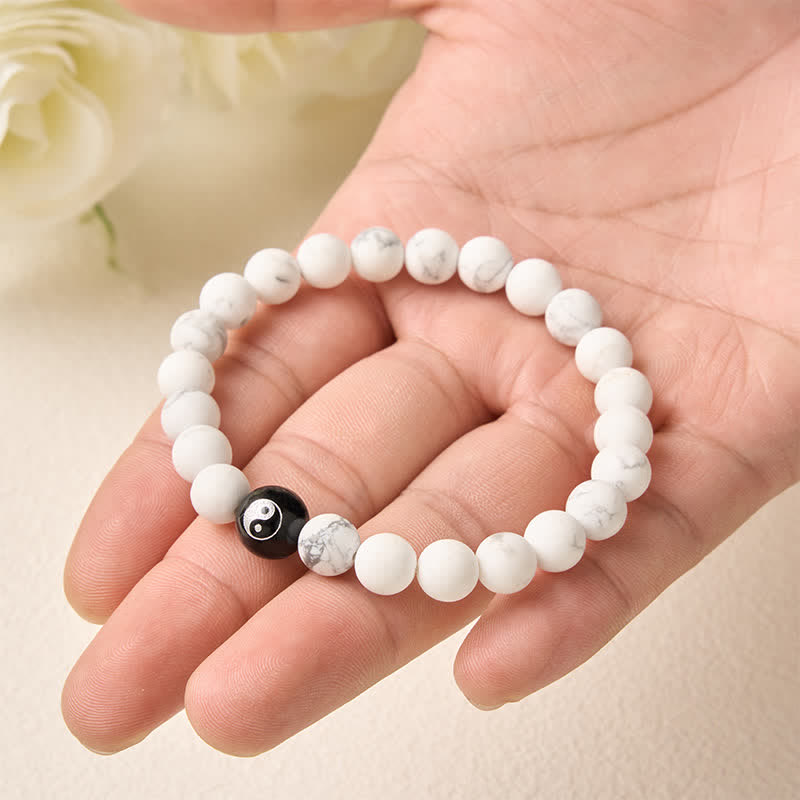 Buddha Stones Bracciale con perline rotonde Yin Yang in onice nera, turchese bianco e ossidiana nera, con motivo Yin Yang. - image 14