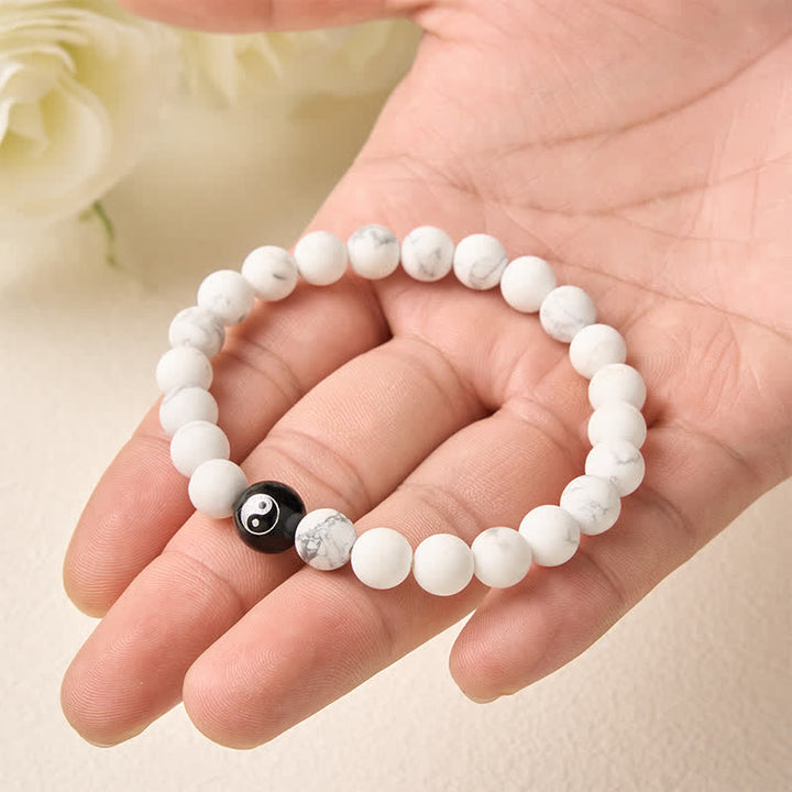 Buddha Stones Bracciale con perline rotonde Yin Yang in onice nera, turchese bianco e ossidiana nera, con motivo Yin Yang. - image 14